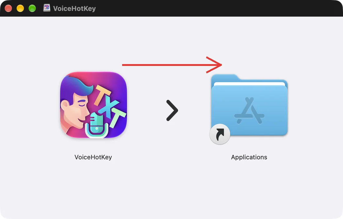 VoiceHotKey को ऐप्लिकेशन फ़ोल्डर पर खींचना