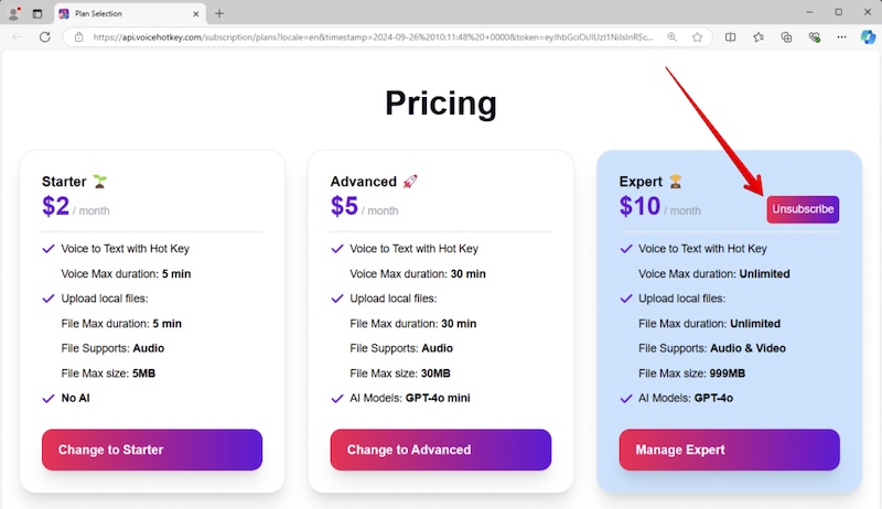 VoiceHotKey योजना रद्द करें